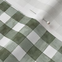 Ripe Olive Green Watercolor Gingham - Small Scale - Dark Artichoke or Forest Green Checkers Buffalo Plaid Checkers