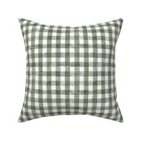 Ripe Olive Green Watercolor Gingham - Small Scale - Dark Artichoke or Forest Green Checkers Buffalo Plaid Checkers