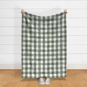 Ripe Olive Green Watercolor Gingham - Large Scale - Dark Artichoke or Forest Green Checkers Buffalo Plaid Checkers