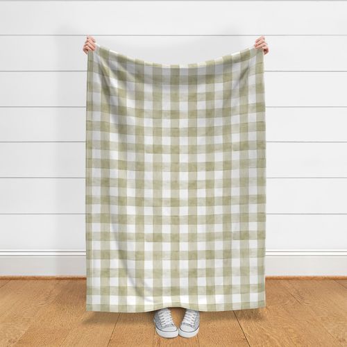 Warm Olive Beige Watercolor Gingham - Large Scale - Soft Sage Nursery Baby Girl Checkers Buffalo Plaid Checkers