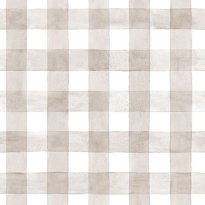 Beige Watercolor Gingham - MediumScale - Soft Sand or Taupe Nursery Baby Girl Checkers Buffalo Plaid Checkers
