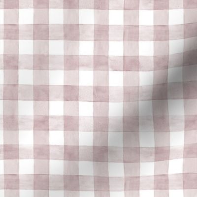Dusty Rose Pink Watercolor Gingham - Small Scale -  Nursery Baby Girl Checkers Buffalo Plaid Checkers