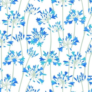 Blue Agapanthus jumbo wallpaper scale sapphire white by Pippa Shaw