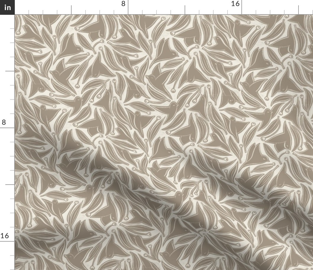 Birds and Berries | Cloudy Silver Beige-Brown, Creamy White | All-Over Print