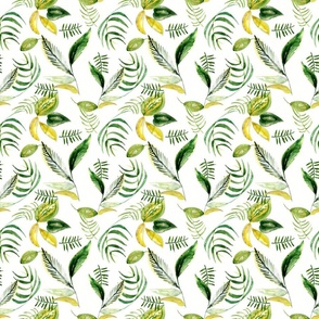 Watercolour Botanical Leaf Pattern on White