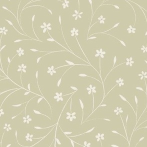 Delicate Vintage Flowers | Creamy White, Thistle Green | Floral