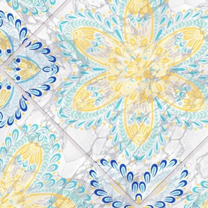 Italian flower tiles in teal blues 24
