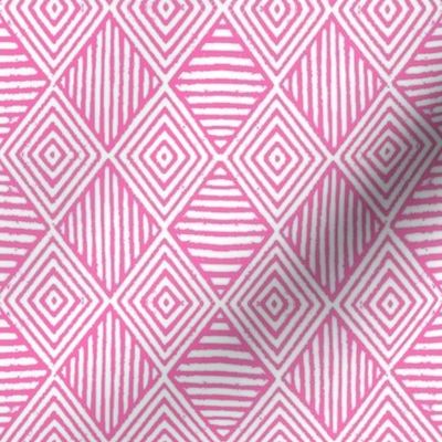 rustic diamonds and stripes in  hibiscus pink and white