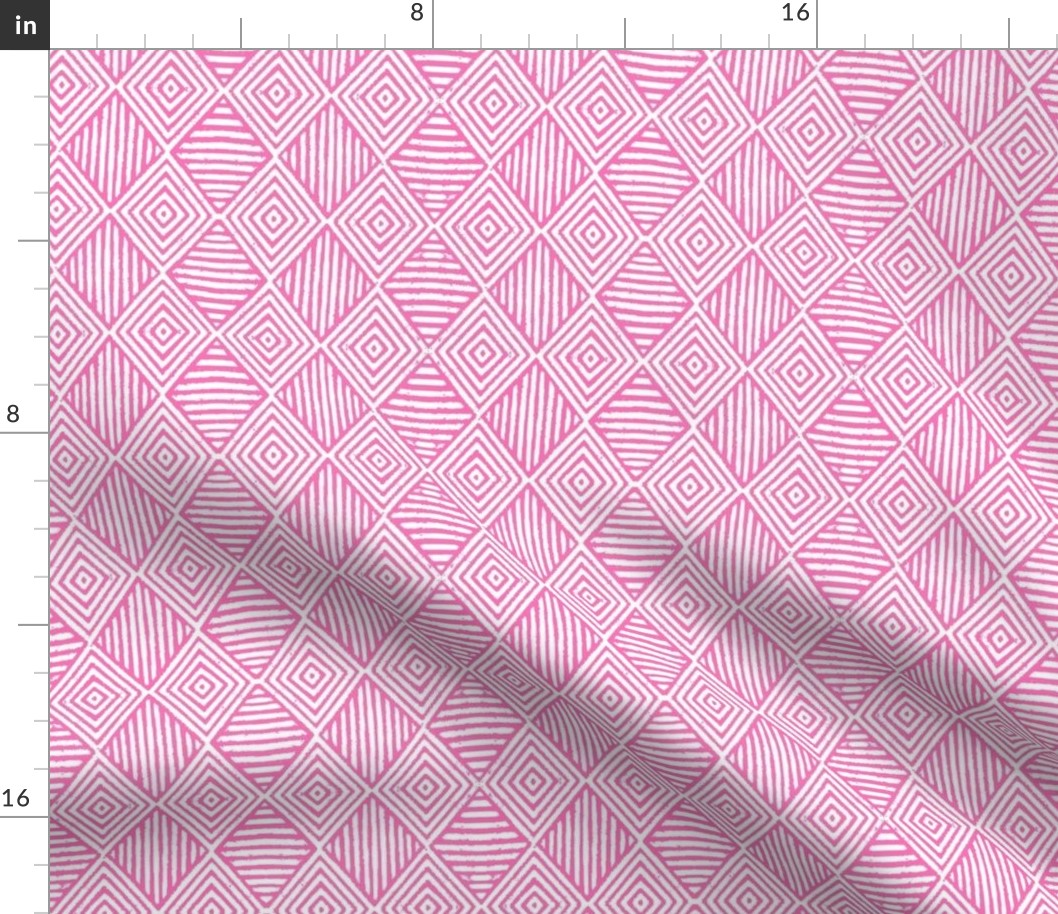 rustic diamonds and stripes in  hibiscus pink and white