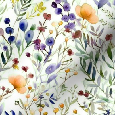 Isabel's Meadow - Lavender/Coral on Cream Wallpaper