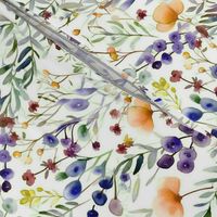 Isabel's Meadow - Lavender/Coral on Cream Wallpaper