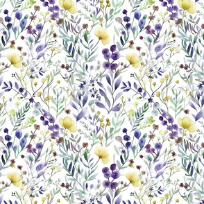 Isabel's Meadow - Yellow-Lavender on White  Wallpaper