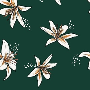 Boho Lilies - Hunter green - Large Scale