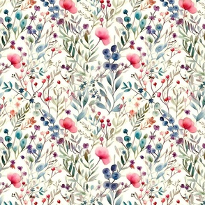 Isabel's Meadow - Pinks on Cream Wallpaper