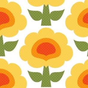 Sweet Scandi Flowers // Sunshine Yellow, Orange, Red, Green and White // Medium Small Scale - 965 DPI