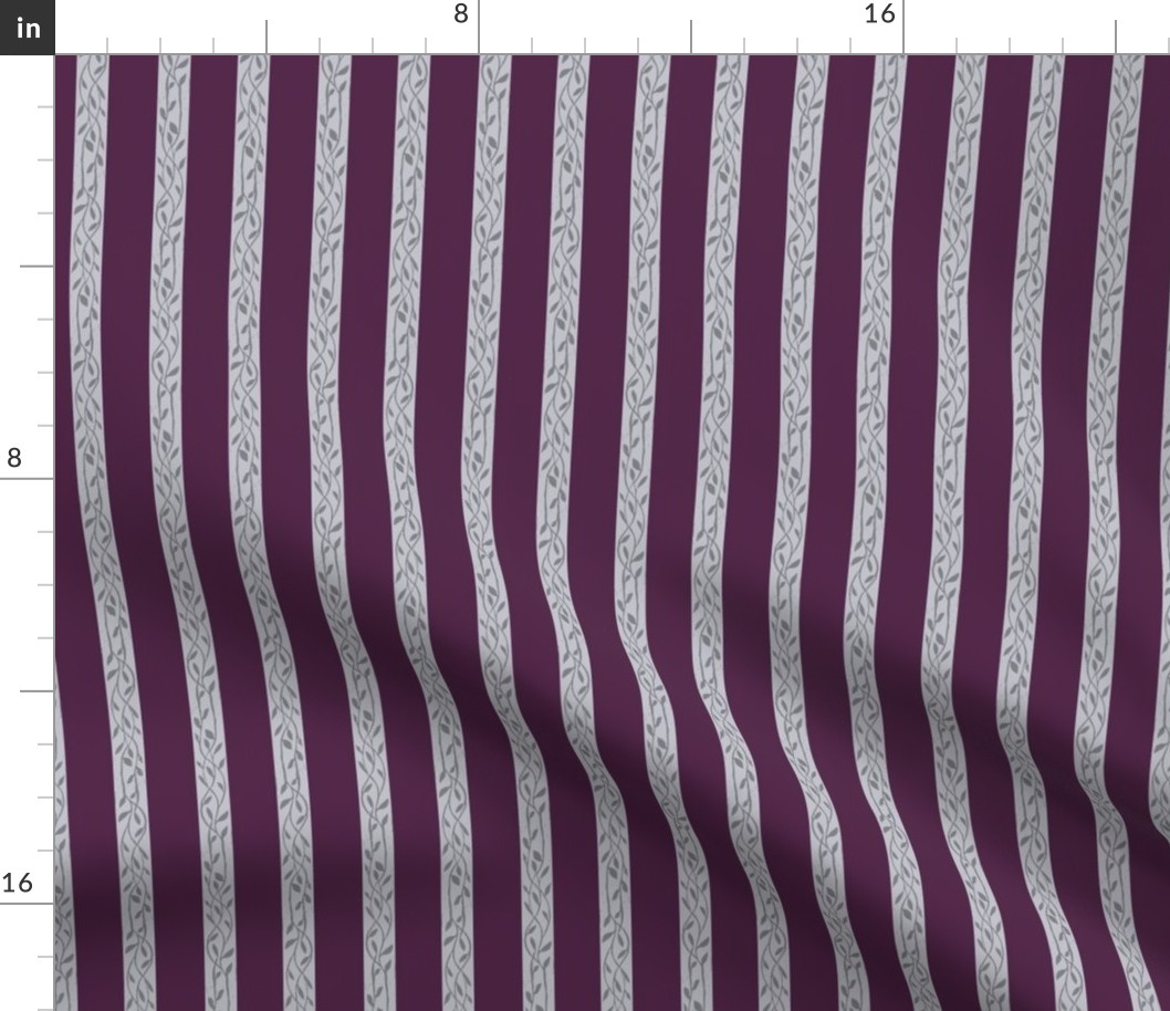 Horizontal Leaf Stripes - grey and purple