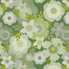 Retro Floral - Green, Large Scale