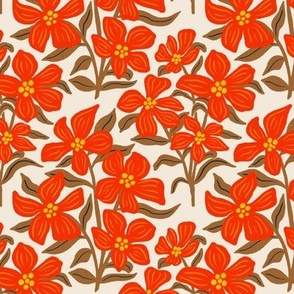Floral diamond pattern - Red Brown Cream