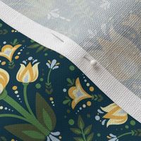 Yellow Tulips on Prussian Blue bg - Meadow Flowers collection - Magical Meadow