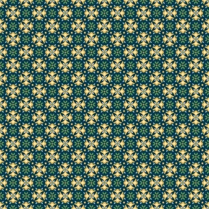 Stylized Flowers. Yellow and Green on Prussian Blue bg - Meadow Flowers collection - Magical Meadow