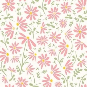 Hero print of carnation pink daisies on off-white background 
