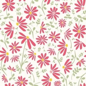 Hero print of raspberry pink daisy floral on off-white background