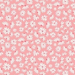 Off-white daisies on carnation pink background