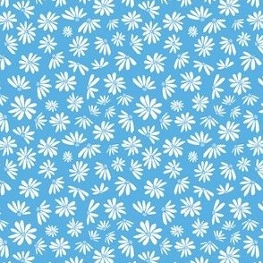 Off-white daisy print on medium blue background