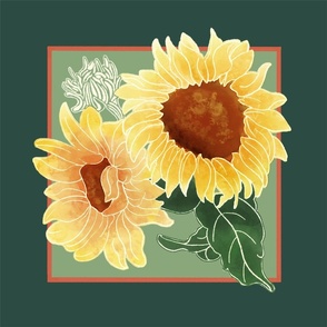 Cut &Sew 16” SunflowerPillow #1on Green Background