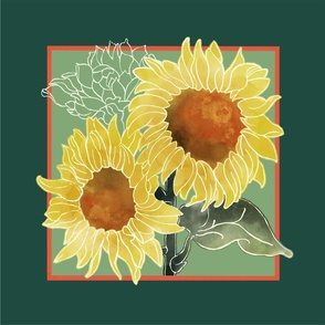 Cut &Sew 16” Sunflower Pillow #2on Green Background