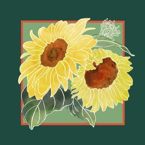 Cut &Sew 16” Sunflower Pillow #3 on Green Background