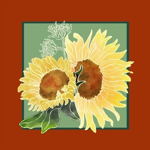 Cut &Sew 16” Sunflower Pillow #4 on RedB ackground