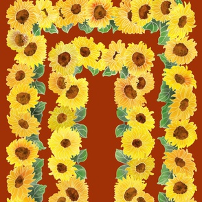 Cut &Sew 30”x 56” Sunflower Rectangular Tablecloth  on Red Background - Order 2 Yards