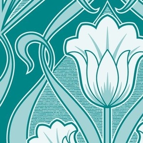 Tulips Art Nouveau_Dark Cyan_v2