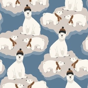 Polar Bears on Ice Caps {on Provincial Blue} Arctic Winter Animals, Frozen Tundra
