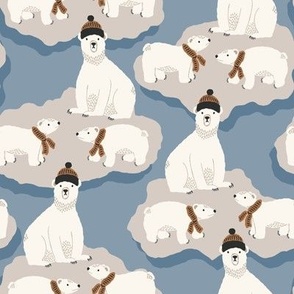 Polar Bears and Cubs on Ice Caps {on Ashley Blue / Muted Blue} Arctic Winter Animals, Frozen Tundra