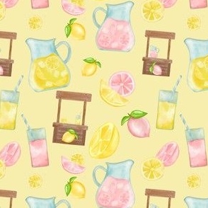 Small Watercolor Pink and Yellow Lemonade Stands On Yellow