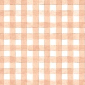 Peach Orange Watercolor Gingham - Ditsy Scale -  Pastel Apricot Nursery Baby Girl Checkers Buffalo Plaid Checkers