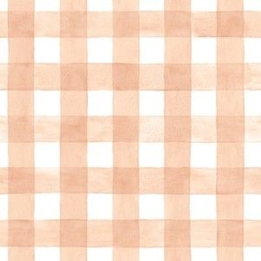 Peach Orange Watercolor Gingham - Small Scale -  Pastel Apricot Nursery Baby Girl Checkers Buffalo Plaid Checkers