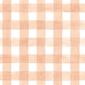 Peach Orange Watercolor Gingham - Medium Scale -  Pastel Apricot Nursery Baby Girl Checkers Buffalo Plaid Checkers