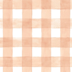Peach Orange Watercolor Gingham - Large Scale -  Pastel Apricot Nursery Baby Girl Checkers Buffalo Plaid Checkers