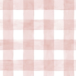 Soft Blush Pink Watercolor Gingham - Large Scale -  Pastel Rose Quartz Nursery Baby Girl Checkers Buffalo Plaid Checkers