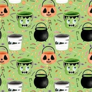 Trick or Treat Baskets Watercolor Candy Green