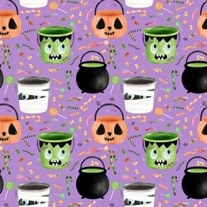 Trick or Treat Baskets Watercolor Candy Purple