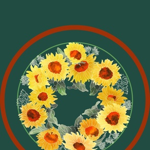 Cut &Sew 40" Sunflower Round Tablecloth #2  on Green Background - Order 2 Yards