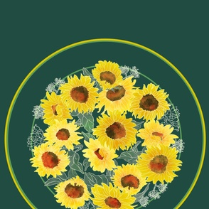 Cut &Sew 40" Sunflower Round Tablecloth #1  on Green Background - Order 2 Yards