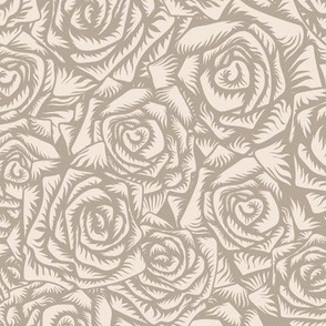 Eclectic roses in neutral warm gray. Large scale