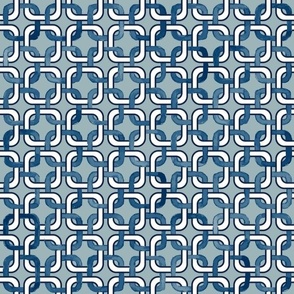 Rounded Blue and white intertwined Squares on French Blue Medium scale