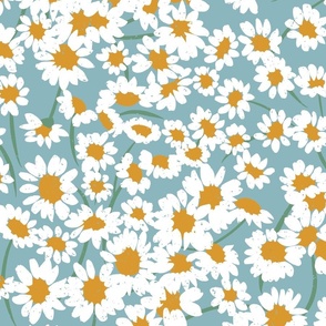 Blue Chamomile Flowers, Floral Decor, Hand Drawn Design, White Flowers,  Daisy Decor, Floral Fabric, Floral Wallpaper, Bedroom decor, Laundry Room Wallpaper, Girl Bedroom, Nursery