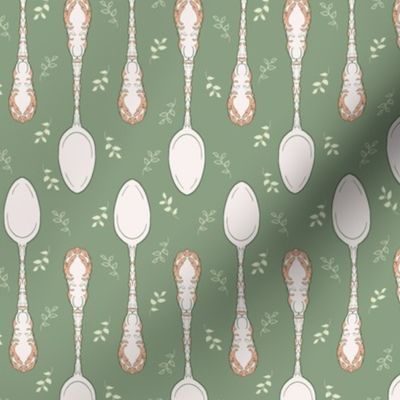 Teaspoons, green and white, sage